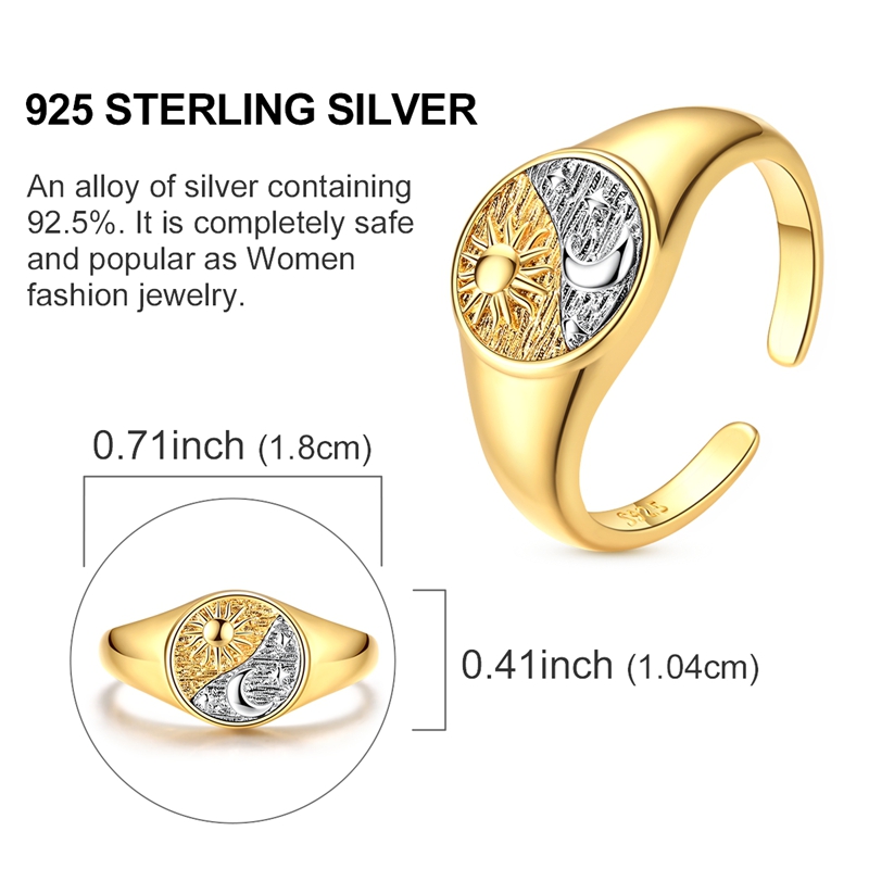 Elegant Golden-Silvery Sun Moon Starburst Open Ring